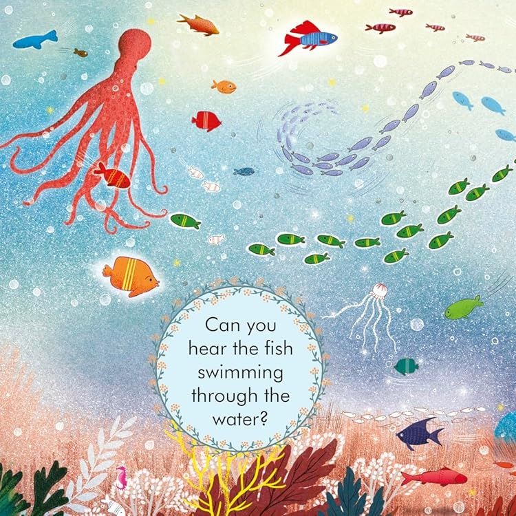 My First Story Orchestra Carnival of the Animals book illustration showing colourful underwater fish, octopus and jellyfish