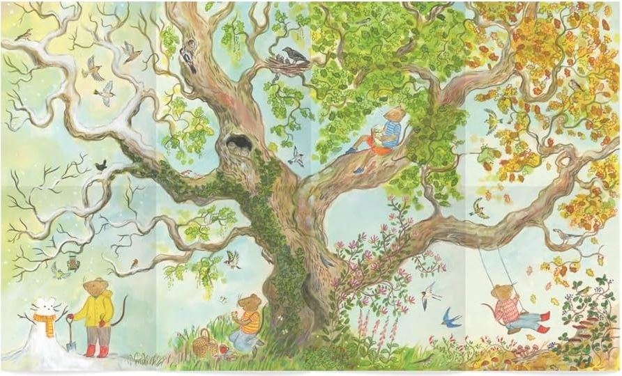 The Mouse's Wood fold-out poster: one great tree changing from winter through spring and summer to autumn