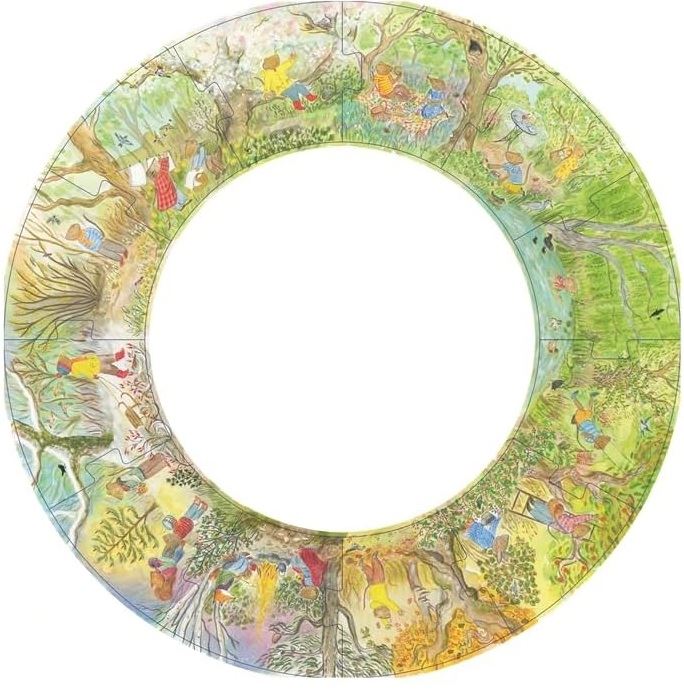 The finished Mouse's Wood puzzle: a ring of twelve pieces, one for each month of Mouse's year in the wood