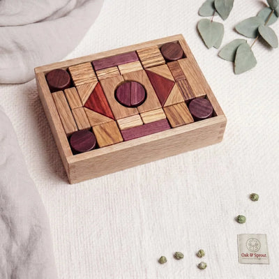 Exotic Hardwood Building Blocks - 60pc Oak Box Set