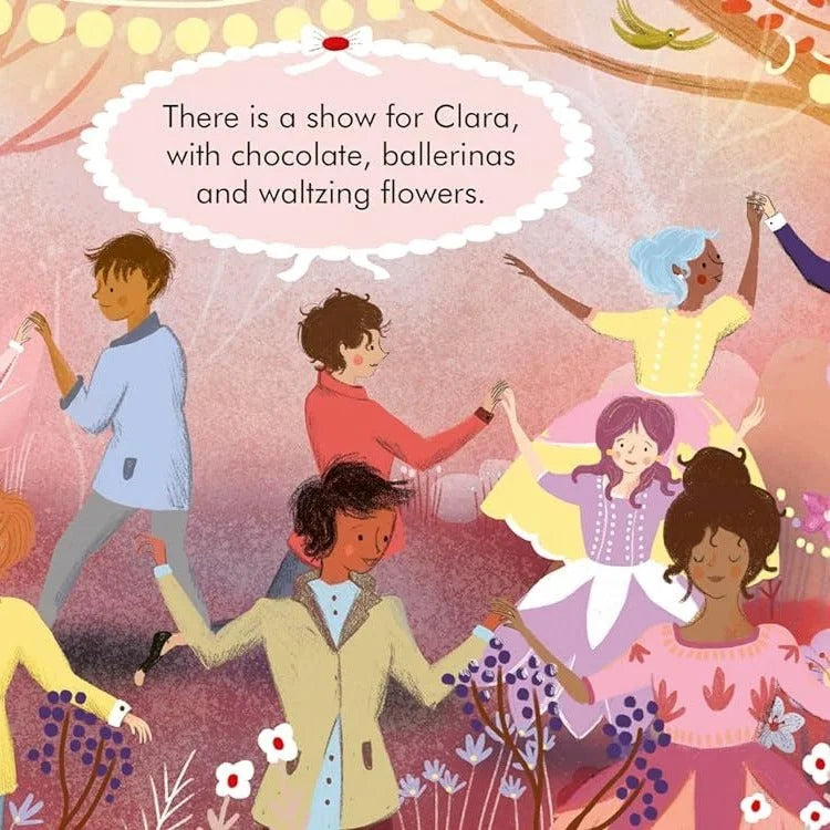 Interior spread from My First Story Orchestra The Nutcracker showing illustrated scene of ballerinas and dancing figures