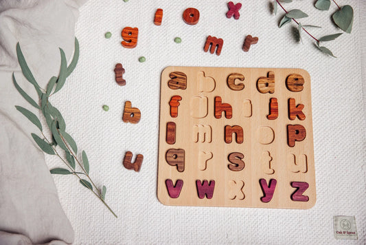 Lowercase wooden alphabet puzzle a–z – educational wooden toy UK