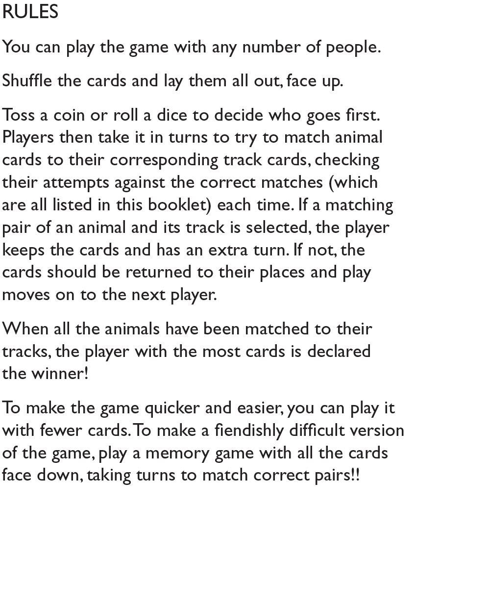 Match a Track Near You game rules booklet showing turn-based matching mechanic and two difficulty variants on cream paper