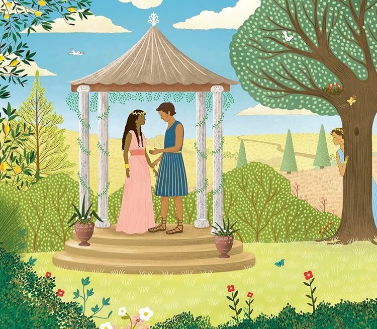 Interior illustration from The Story Orchestra: A Midsummer Night's Dream showing two figures beneath a classical gazebo in
